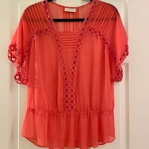 Chico’s blouse Salmon Color Sheer Top size 3